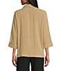 Multiples Petite Size Crinkle Woven Embroidered Floral Shawl Collar 3/4 Turn-Up Cuff Sleeve One Button-Front Jacket, Color:Tan - Image 3