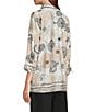 Multiples Petite Size Crinkle Woven Floral Border Print Point Collar 3/4 Turn-Up Sleeve Button-Front Shirt, Color:Black Print - Image 4