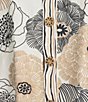 Multiples Petite Size Crinkle Woven Floral Border Print Point Collar 3/4 Turn-Up Sleeve Button-Front Shirt, Color:Black Print - Image 6