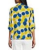 Multiples Petite Size Crinkle Woven Printed Point Collar 3/4 Cinched Tab Cuff Button Front Shirt, Color:Multi - Image 2