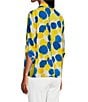Multiples Petite Size Crinkle Woven Printed Point Collar 3/4 Cinched Tab Cuff Button Front Shirt, Color:Multi - Image 4