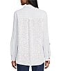 Multiples Petite Size Crinkle Woven Stars And Stripe Point Collar Long Roll-Tab Sleeve Hi-Low Hem Button Front Shirt, Color:Rich Navy - Image 6