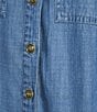 Multiples Petite Size Denim Collared Y-Neck Long Roll Tab Sleeve Fringe Hem Button Front Jacket - Image 5