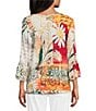 Multiples Petite Size Embellished Placed Multi Print Boat Neck 3/4 Flounce Sleeve Knit Top, Color:Multi - Image 2