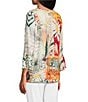 Multiples Petite Size Embellished Placed Multi Print Boat Neck 3/4 Flounce Sleeve Knit Top, Color:Multi - Image 4