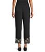 Multiples Petite Size Embroidered Scalloped Hem Pull-On Pants, Color:Black - Image 2