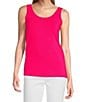 Color:Bright Pink - Image 1 - Petite Size Fitted Solid Knit Double Scoop Neck Sleeveless Tank Top