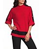 Multiples Petite Size Funnel Neck 3/4 Dolman Sleeve Contrast Trim Sweater - Image 1