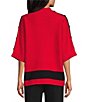 Multiples Petite Size Funnel Neck 3/4 Dolman Sleeve Contrast Trim Sweater - Image 2