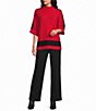 Multiples Petite Size Funnel Neck 3/4 Dolman Sleeve Contrast Trim Sweater - Image 3