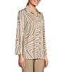 Color:Stone - Image 4 - Petite Size Jacquard Knit Zebra Print Point Collar Long Roll-Tab Sleeve Button-Front Shirt