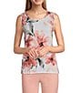 Multiples Petite Size Knit Floral 3/4 Sleeve Open-Front Matching Tank Top, Color:Pink Print - Image 3