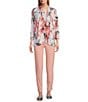 Multiples Petite Size Knit Floral 3/4 Sleeve Open-Front Matching Tank Top, Color:Pink Print - Image 5