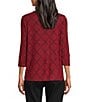 Multiples Petite Size Knit Geometric Print Scoop Neck 3/4 Sleeve Top, Color:Crimson Print - Image 2