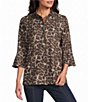 Multiples Petite Size Knit Herringbone Wire Collar 3/4 Puff Sleeve Button Front Jacket - Image 1