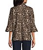 Multiples Petite Size Knit Herringbone Wire Collar 3/4 Puff Sleeve Button Front Jacket - Image 2