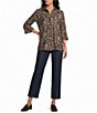 Multiples Petite Size Knit Herringbone Wire Collar 3/4 Puff Sleeve Button Front Jacket - Image 3
