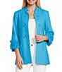 Multiples Petite Size Linen Blend Stand Collar 3/4 Sleeve Open-Front Jacket - Image 1