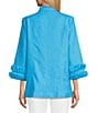 Multiples Petite Size Linen Blend Stand Collar 3/4 Sleeve Open-Front Jacket - Image 2