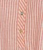 Color:Bright Melon - Image 4 - Petite Size Linen Blend Striped Print Band Collar 3/4 Roll-Tab Sleeve Hi-Low Hem Top