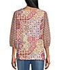 Multiples Petite Size Mixed Media Embroidered Split Neck 3/4 Georgette Sleeve Top - Image 2