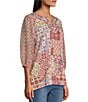 Multiples Petite Size Mixed Media Embroidered Split Neck 3/4 Georgette Sleeve Top - Image 3
