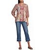 Multiples Petite Size Mixed Media Embroidered Split Neck 3/4 Georgette Sleeve Top - Image 5