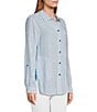 Color:Multi - Image 4 - Petite Size Mixed Print Crinkle Point Collar Long Roll-Tab Sleeve Button-Front Shirt