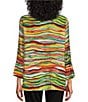Color:Multi - Image 2 - Petite Size Multicolor Wave Print Stand Collar 3/4 Flounce Sleeve Button-Front Jacket