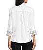 Multiples Petite Size Placement Print Wire Collar 3/4 Sleeve Button Front Shirt, Color:White - Image 2