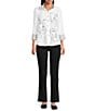 Multiples Petite Size Placement Print Wire Collar 3/4 Sleeve Button Front Shirt - Image 3