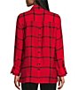 Color:Bright Red - Image 2 - Petite Size Plaid Print Crinkle Woven Long Sleeve High-Low Button Front Shirt