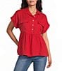 Multiples Petite Size Point Collar Short Dolman Sleeve Peplum Denim Top - Image 1