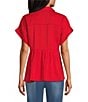 Multiples Petite Size Point Collar Short Dolman Sleeve Peplum Denim Top - Image 2