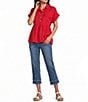 Multiples Petite Size Point Collar Short Dolman Sleeve Peplum Denim Top - Image 3