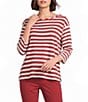 Multiples Petite Size Pucker Knit Yarn-Dye Stripe Wide Neck 3/4 Sleeve Drop Shoulders Top - Image 1
