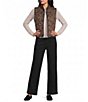 Multiples Petite Size Quilled Contrast Reversible Stand Collar Sleeveless Snap Front Vest - Image 5