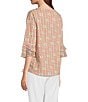 Multiples Petite Size Slub Knit Georgette Floral Multi Boat Neck 3/4 Sleeve Fitted Ruched Side Drawstring Top, Color:Floral Multi - Image 4