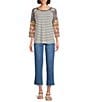 Multiples Petite Size Slub Knit Printed Scoop Neck 3/4 Raglan Sleeve Top, Color:Multi Print - Image 3