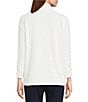 Multiples Petite Size Soft Textured Striped Knit Wrap Collar 3/4 Bungee Sleeve Top, Color:Winter White - Image 2