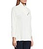 Multiples Petite Size Soft Textured Striped Knit Wrap Collar 3/4 Bungee Sleeve Top, Color:Winter White - Image 3
