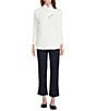 Multiples Petite Size Soft Textured Striped Knit Wrap Collar 3/4 Bungee Sleeve Top, Color:Winter White - Image 5