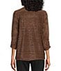Multiples Petite Size Soft Textured Striped Knit Wrap Collar 3/4 Bungee Sleeve Top, Color:Rich Chocolate - Image 2