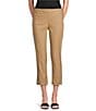 Multiples Petite Size Solid Fine Line Twill Eyelet Embroidered Hem Pull-On Ankle Pants, Color:Tan - Image 1
