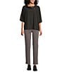 Multiples Petite Size Solid Garment Dyed Straight Leg Fringe Hem Pull-On Ankle Pants, Color:Grante - Image 3