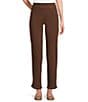Multiples Petite Size Solid Garment Dyed Straight Leg Fringe Hem Pull-On Ankle Pants, Color:Rich Chocolate - Image 1