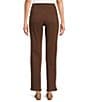 Multiples Petite Size Solid Garment Dyed Straight Leg Fringe Hem Pull-On Ankle Pants, Color:Rich Chocolate - Image 2