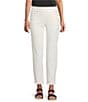 Multiples Petite Size Solid Garment Dyed Straight Leg Fringe Hem Pull-On Ankle Pants - Image 1
