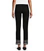 Color:Black - Image 2 - Petite Size Solid Twill Straight Leg Embroidered Hem Pull-On Ankle Pant