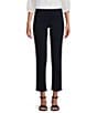 Color:Midnight - Image 1 - Petite Size Solid Twill Straight Leg Pom Pom Hem Pull-On Demin Cropped Pants